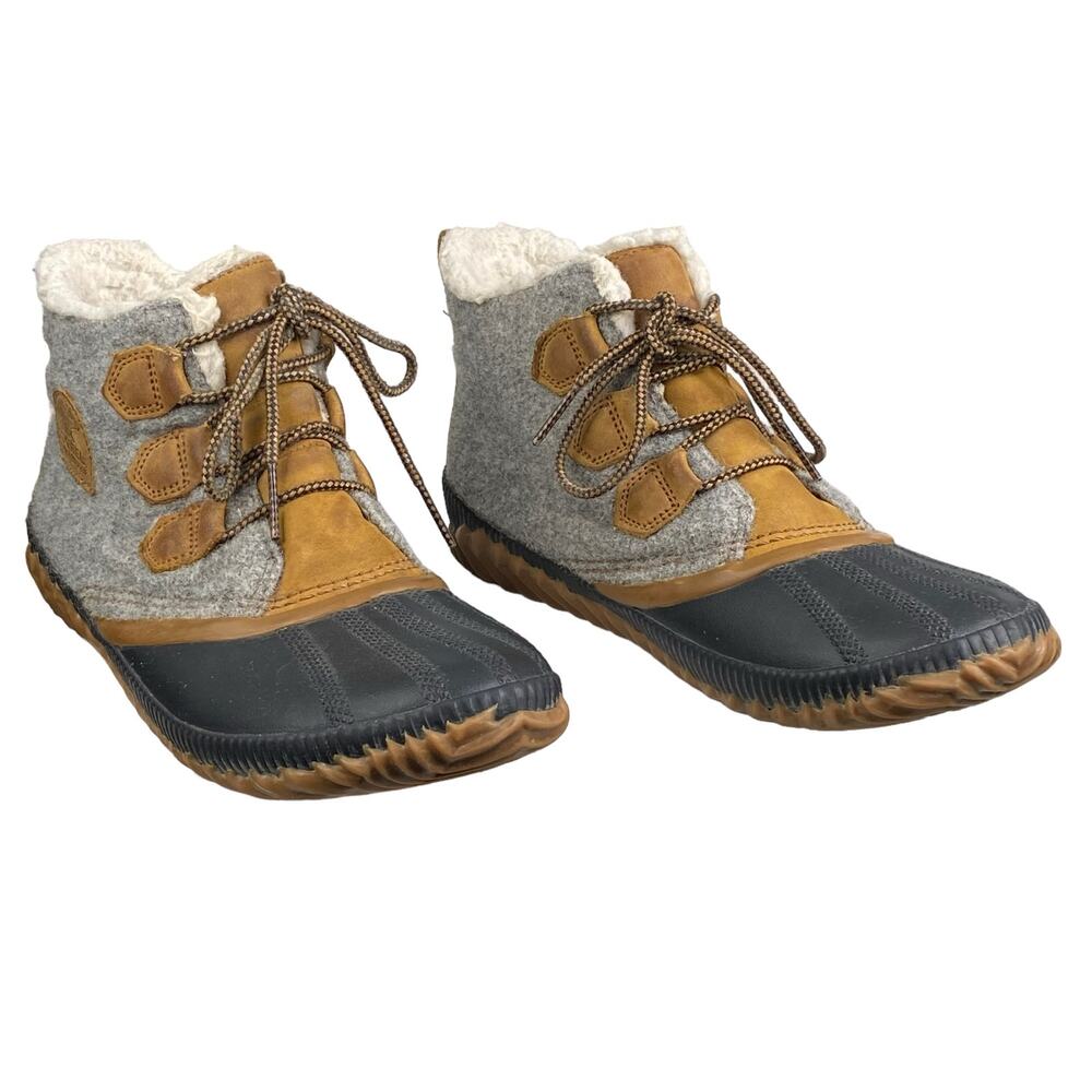 Sorel Women's Out N About Grey Leather Rain Duck Boot Size US 10 - Picture 5 of 11